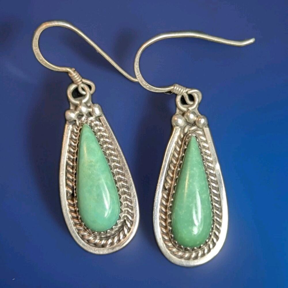 Vintage Sterling Silver 925 Earrings Green Turquoise Dangle